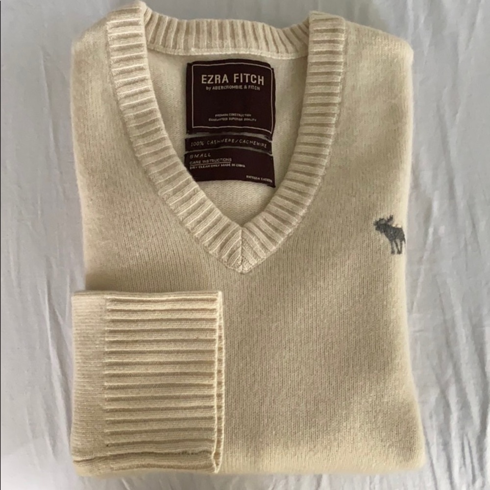 ABERCROMBIE & FITCH | ezra fitch 100% cashmere sweater in cream, size small